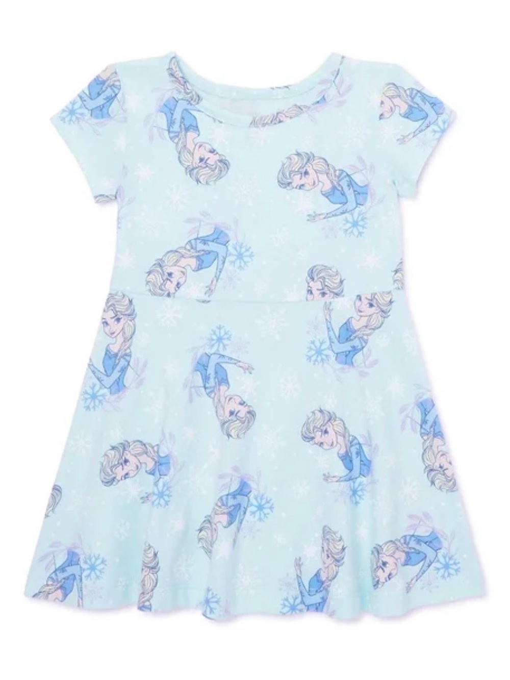 Disney Light Blue Elsa Print Short Sleeve Skater Dress